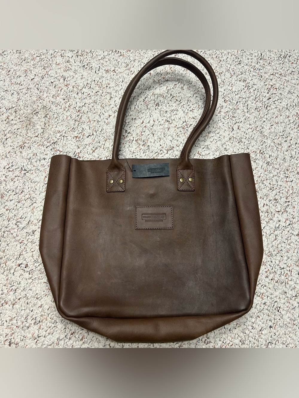 Parker Clay Merkato Signature Brown Leather Handbag Bag Tote 18x15 READ